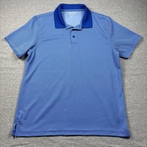 Men's IZOD Golf Polo Short Sleeve Shirt Blue White Stripe Medium Moisture Wick